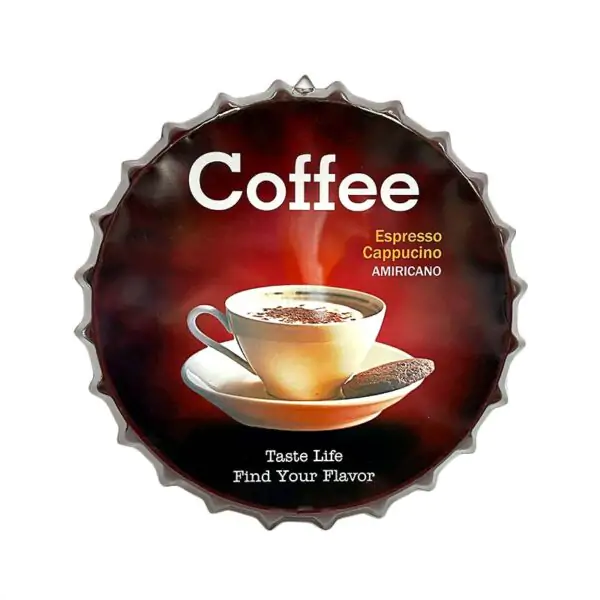 Cuadro Metalico Vintage con Forma de Tapa Diseño Coffee