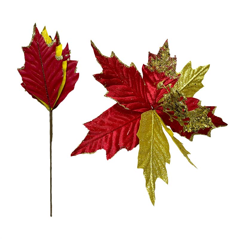 Flor del Inca color Rojo Dorado Decoracion de Navidad 30 cm