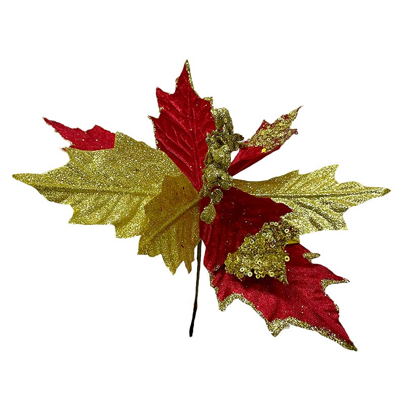 Flor del Inca color Rojo Dorado Decoracion de Navidad 30 cm - Imagen 2