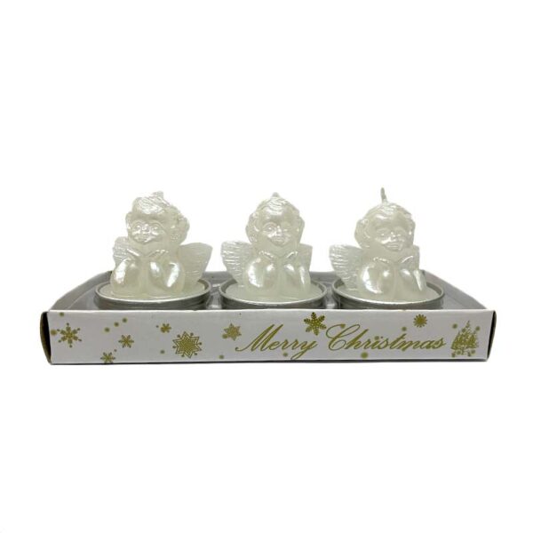 Set 3 Velas Navideñas Diseño Angeles Blancos