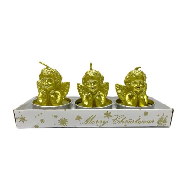 Set 3 Velas Navideñas Diseño Angeles Dorados