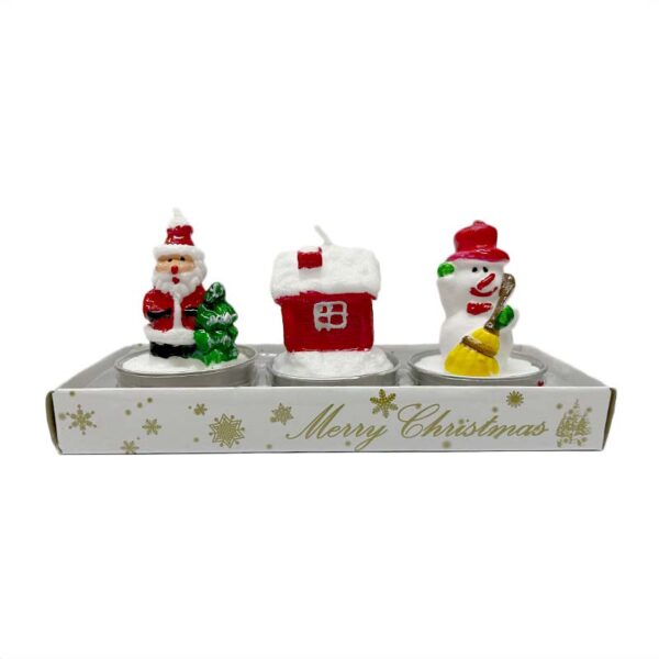 Set 3 Velas Navideñas Diseños Pascuero + Casa + Muñeco de Nieve