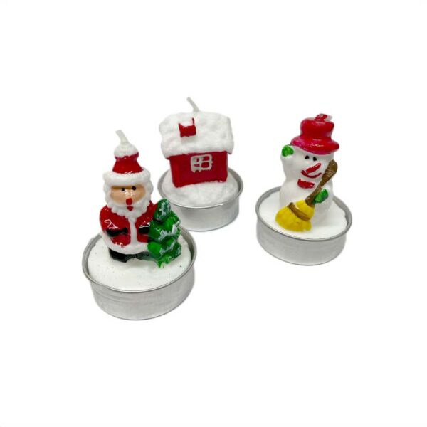 Set 3 Velas Navideñas Diseños Pascuero + Casa + Muñeco de Nieve - Imagen 2