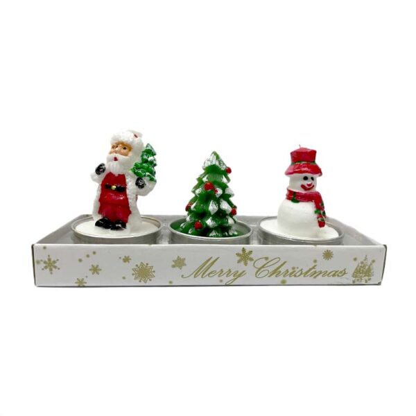 Set 3 Velas Navideñas Diseños Pascuero + Pino + Muñeco de Nieve