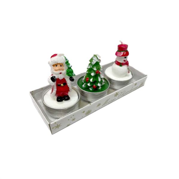 Set 3 Velas Navideñas Diseños Pascuero + Pino + Muñeco de Nieve - Imagen 3