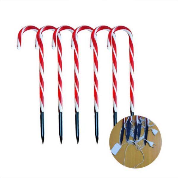 Set 6 Bastones Caramelos Luces Navideñas Enchufado AC