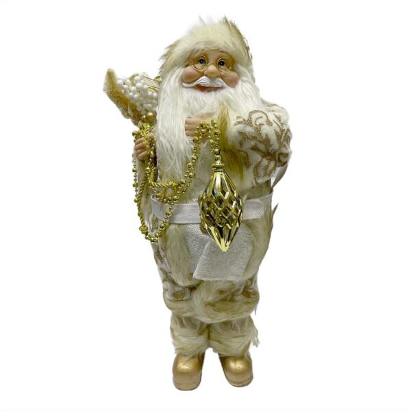 Viejo Pascuero Grande Chaqueta Blanca Dorada con Accesorios Adorno 46 cm