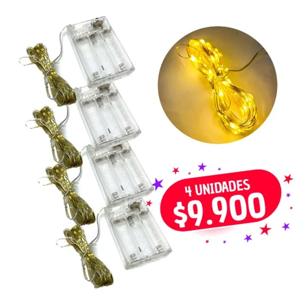 Luces Decorativas Tipo Hada 100 Led 10 Mts a Pila Pack Promocion