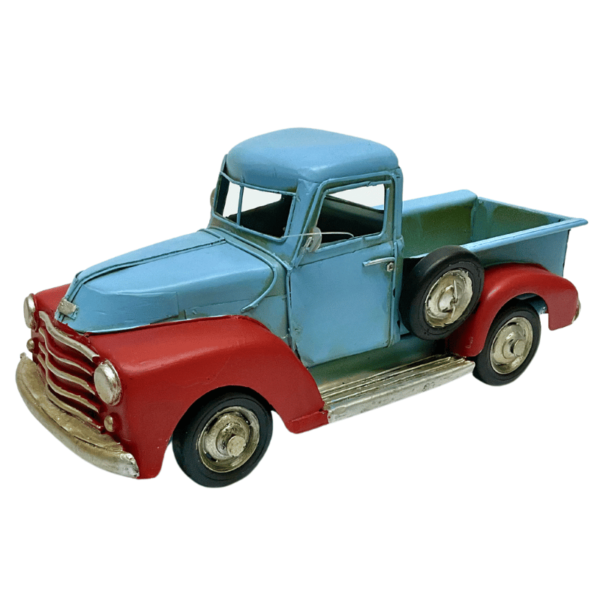 Figura Decorativa Metalica Camioneta Vintage Celeste 27 x 12 x 12 cm